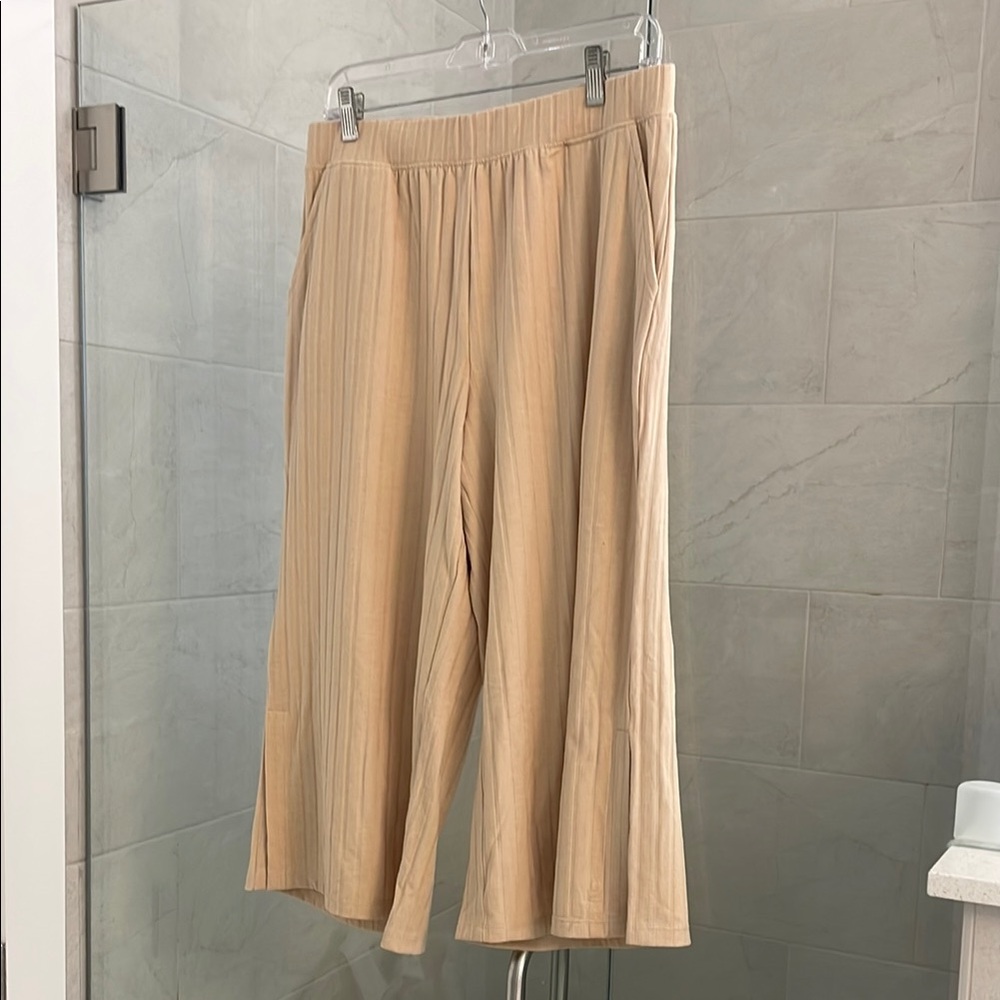 Beige Pleated Wide-Leg Pants